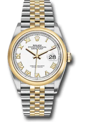   x Steel and Yellow Gold   sor Datejust 36 Watch - Domed Bezel - White Roman Dial - Jubilee Bracelet - 126203 wrj Datejust watch for sale   x Datejust watch