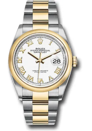   x Steel and Yellow Gold   sor Datejust 36 Watch - Domed Bezel - White Roman Dial - Oyster Bracelet - 126203 wro Datejust watch for sale   x Datejust watch