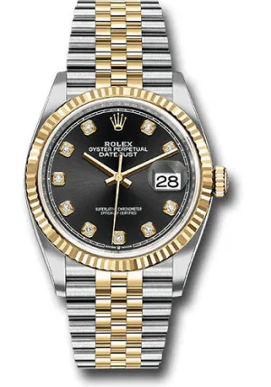   x Steel and Yellow Gold   sor Datejust 36 Watch - Fluted Bezel - Black Diamond Dial - Jubilee Bracelet - 126233 bkdj Datejust watch for sale   x Datejust watch