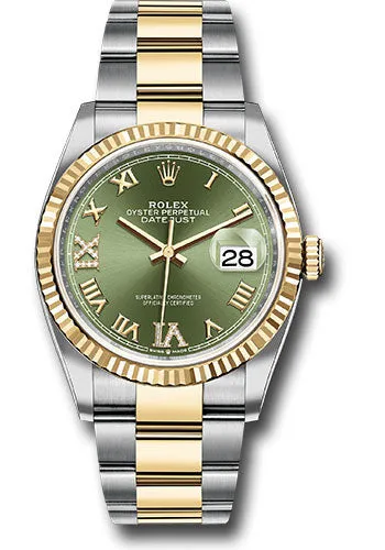   x Steel and Yellow Gold   sor Datejust 36 Watch - Fluted Bezel - Olive Green Roman Dial - Oyster Bracelet - 126233 ogdr69o Datejust watch for sale   x Datejust watch