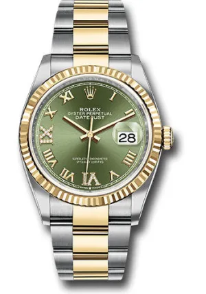   x Steel and Yellow Gold   sor Datejust 36 Watch - Fluted Bezel - Olive Green Roman Dial - Oyster Bracelet - 126233 ogdr69o Datejust watch for sale   x Datejust watch