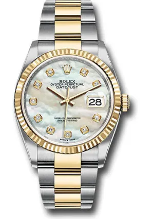   x Steel and Yellow Gold   sor Datejust 36 Watch - Fluted Bezel - White Mother-Of-Pearl Diamond Dial - Oyster Bracelet - 126233 mdo Datejust watch for sale   x Datejust watch
