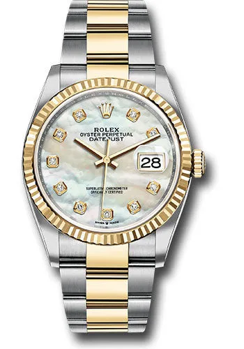   x Steel and Yellow Gold   sor Datejust 36 Watch - Fluted Bezel - White Mother-Of-Pearl Diamond Dial - Oyster Bracelet - 126233 mdo Datejust watch for sale   x Datejust watch