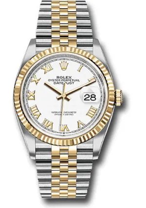   x Steel and Yellow Gold   sor Datejust 36 Watch - Fluted Bezel - White Roman Dial - Jubilee Bracelet - 126233 wrj Datejust watch for sale   x Datejust watch