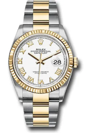   x Steel and Yellow Gold   sor Datejust 36 Watch - Fluted Bezel - White Roman Dial - Oyster Bracelet - 126233 wro Datejust watch for sale   x Datejust watch