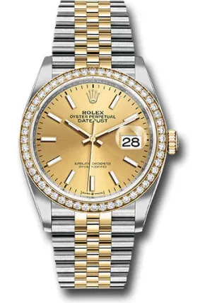   x Steel and Yellow Gold   sor Datejust 36 Watch - Yellow Diamond Bezel - Champagne Index Dial - Jubilee Bracelet - 126283RBR chij Datejust watch for sale   x Datejust watch