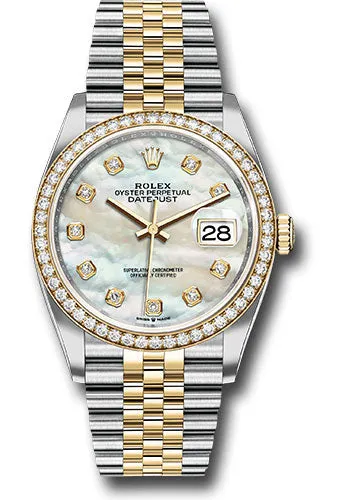   x Steel and Yellow Gold   sor Datejust 36 Watch - Yellow Diamond Bezel - White Mother-Of-Pearl Diamond Dial - Jubilee Bracelet - 126283RBR mdj Datejust watch for sale   x Datejust watch