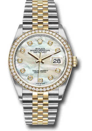   x Steel and Yellow Gold   sor Datejust 36 Watch - Yellow Diamond Bezel - White Mother-Of-Pearl Diamond Dial - Jubilee Bracelet - 126283RBR mdj Datejust watch for sale   x Datejust watch