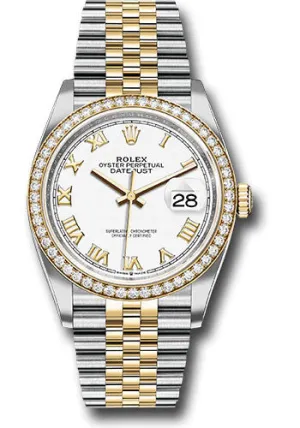   x Steel and Yellow Gold   sor Datejust 36 Watch - Yellow Diamond Bezel - White Roman Dial - Jubilee Bracelet - 126283RBR wrj Datejust watch for sale   x Datejust watch