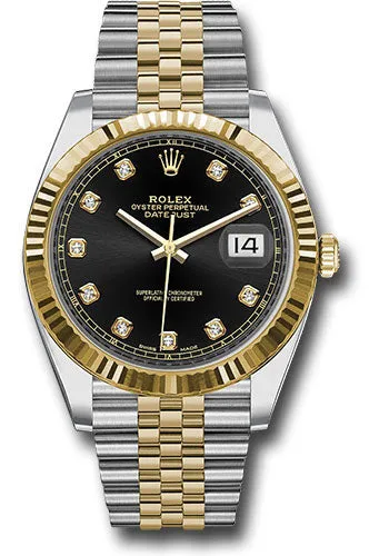   x Steel and Yellow Gold   sor Datejust 41 Watch - Fluted Bezel - Black Diamond Dial - Jubilee Bracelet - 126333 bkdj Datejust watch for sale   x Datejust watch