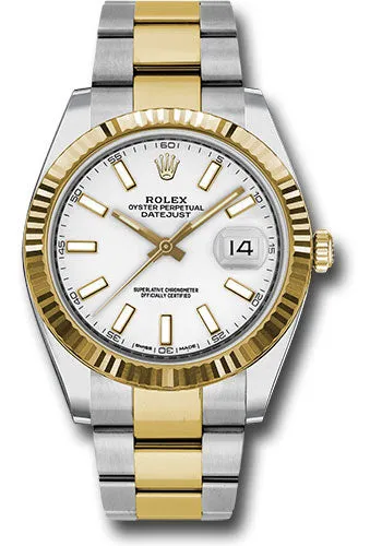   x Steel and Yellow Gold   sor Datejust 41 Watch - Fluted Bezel - White Index Dial - Oyster Bracelet - 126333 wio Datejust watch for sale   x Datejust watch