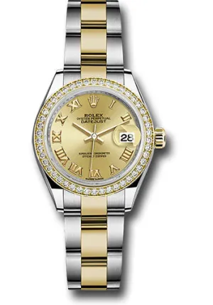   x Steel and Yellow Gold   sor Lady-Datejust 28 Watch - Diamond Bezel - Champagne Roman Dial - Oyster Bracelet - 279383RBR chro Datejust watch for sale   x Datejust watch