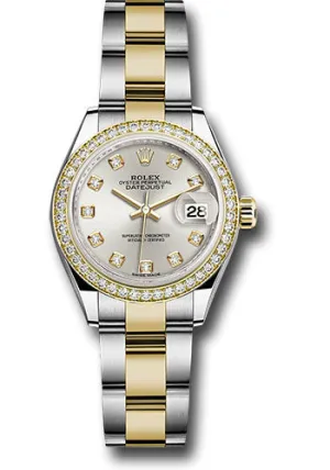  x Steel and Yellow Gold   sor Lady-Datejust 28 Watch - Diamond Bezel - Silver Diamond Dial - Oyster Bracelet - 279383RBR sdo Datejust watch for sale   x Datejust watch