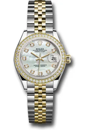   x Steel and Yellow Gold   sor Lady-Datejust 28 Watch - Diamond Bezel - White Mother-Of-Pearl Diamond Dial - Jubilee Bracelet - 279383RBR mdj Datejust watch for sale   x Datejust watch