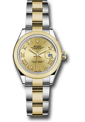   x Steel and Yellow Gold   sor Lady-Datejust 28 Watch - Domed Bezel - Champagne Roman Dial - Oyster Bracelet - 279163 chro Datejust watch for sale   x Datejust watch