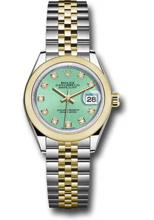   x Steel and Yellow Gold   sor Lady-Datejust 28 Watch - Domed Bezel - Mint Green Diamond Dial - Jubilee Bracelet - 279163 mgdj Datejust watch for sale   x Datejust watch