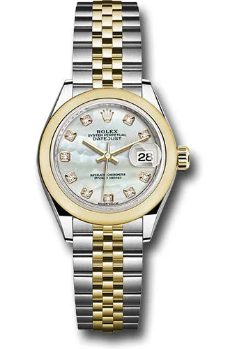   x Steel and Yellow Gold   sor Lady-Datejust 28 Watch - Domed Bezel - White Mother-Of-Pearl Diamond Dial - Jubilee Bracelet - 279163 mdj Datejust watch for sale   x Datejust watch