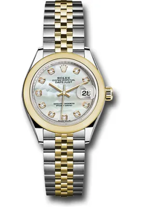   x Steel and Yellow Gold   sor Lady-Datejust 28 Watch - Domed Bezel - White Mother-Of-Pearl Diamond Dial - Jubilee Bracelet - 279163 mdj Datejust watch for sale   x Datejust watch