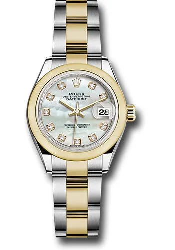   x Steel and Yellow Gold   sor Lady-Datejust 28 Watch - Domed Bezel - White Mother-Of-Pearl Diamond Dial - Oyster Bracelet - 279163 mdo Datejust watch for sale   x Datejust watch