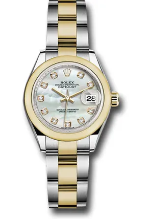   x Steel and Yellow Gold   sor Lady-Datejust 28 Watch - Domed Bezel - White Mother-Of-Pearl Diamond Dial - Oyster Bracelet - 279163 mdo Datejust watch for sale   x Datejust watch