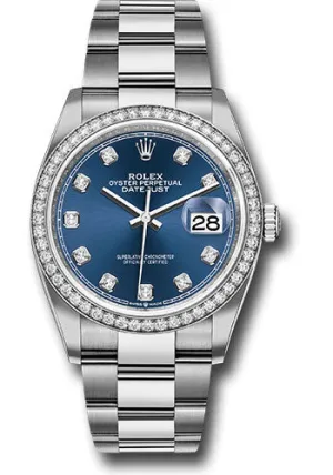   x Steel Datejust 36 Watch - Diamond Bezel - Blue Diamond Dial - Oyster Bracelet - 126284RBR bldo Datejust watch for sale   x Datejust watch