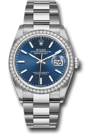   x Steel Datejust 36 Watch - Diamond Bezel - Blue Index Dial - Oyster Bracelet - 126284RBR blio Datejust watch for sale   x Datejust watch
