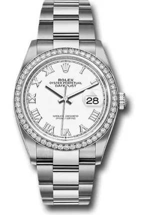   x Steel Datejust 36 Watch - Diamond Bezel - White Roman Dial - Oyster Bracelet - 126284RBR wro Datejust watch for sale   x Datejust watch