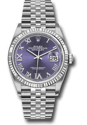   x Steel Datejust 36 Watch - Fluted Bezel - Aubergine Purple Diamond Roman VI and IX Dial - Jubilee Bracelet - 126234 audr69j Datejust watch for sale   x Datejust watch