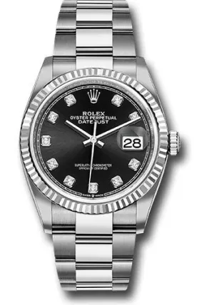   x Steel Datejust 36 Watch - Fluted Bezel - Black Diamond Dial - Oyster Bracelet - 126234 bkdo Datejust watch for sale   x Datejust watch