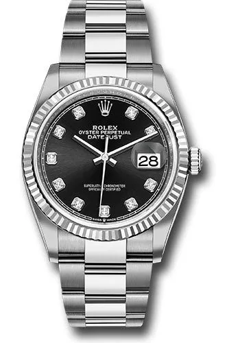   x Steel Datejust 36 Watch - Fluted Bezel - Black Diamond Dial - Oyster Bracelet - 126234 bkdo Datejust watch for sale   x Datejust watch