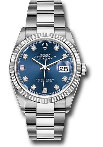   x Steel Datejust 36 Watch - Fluted Bezel - Blue Diamond Dial - Oyster Bracelet - 126234 bldo Datejust watch for sale   x Datejust watch