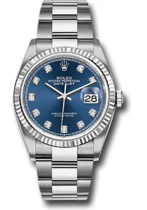   x Steel Datejust 36 Watch - Fluted Bezel - Blue Diamond Dial - Oyster Bracelet - 126234 bldo Datejust watch for sale   x Datejust watch