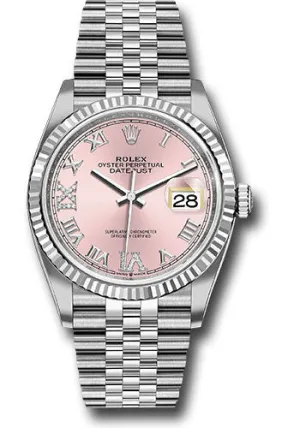   x Steel Datejust 36 Watch - Fluted Bezel - Pink Diamond Roman VI and IX Dial - Jubilee Bracelet - 126234 pdr69j Datejust watch for sale   x Datejust watch