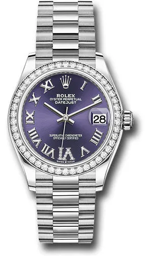   x White Gold Datejust 31 Watch - Diamond Bezel - Aubergine Diamond Roman Dial - President Bracelet 278289rbr aubdr6p Datejust watch for sale   x Datejust watch