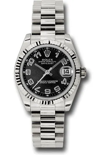   x White Gold Datejust 31 Watch - Fluted Bezel - Black Concentric Circles Arabic Dial - President Bracelet 178279 bkcap Datejust watch for sale   x Datejust watch