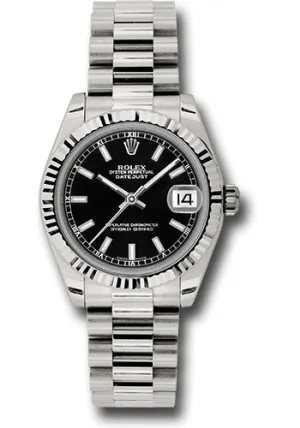   x White Gold Datejust 31 Watch - Fluted Bezel - Black Index Dial - President Bracelet 178279 bkip Datejust watch for sale   x Datejust watch