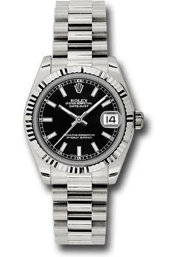   x White Gold Datejust 31 Watch - Fluted Bezel - Black Index Dial - President Bracelet 178279 bkip Datejust watch for sale   x Datejust watch
