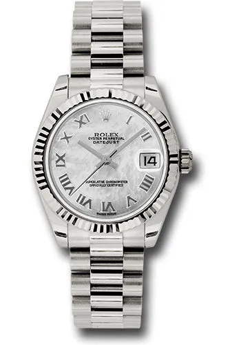   x White Gold Datejust 31 Watch - Fluted Bezel - Mother-Of-Pearl Roman Dial - President Bracelet 178279 mrp Datejust watch for sale   x Datejust watch