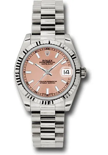   x White Gold Datejust 31 Watch - Fluted Bezel - Pink Index Dial - President Bracelet 178279 pip Datejust watch for sale   x Datejust watch