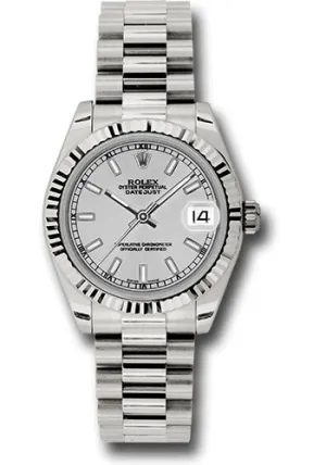   x White Gold Datejust 31 Watch - Fluted Bezel - Silver Index Dial - President Bracelet 178279 sip Datejust watch for sale   x Datejust watch