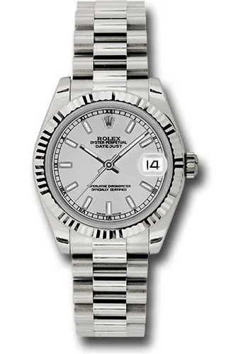   x White Gold Datejust 31 Watch - Fluted Bezel - Silver Index Dial - President Bracelet 178279 sip Datejust watch for sale   x Datejust watch