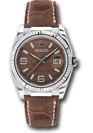   x White Gold Datejust 36 Watch - Fluted Bezel - Brown Wave Diamond 6 And 9 Arabic Dial - Brown Leather - 116139 brwdab Datejust watch for sale   x Datejust watch