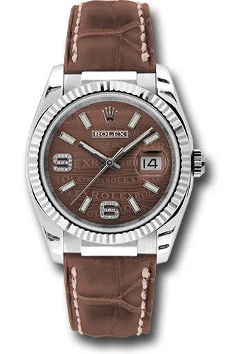   x White Gold Datejust 36 Watch - Fluted Bezel - Brown Wave Diamond 6 And 9 Arabic Dial - Brown Leather - 116139 brwdab Datejust watch for sale   x Datejust watch
