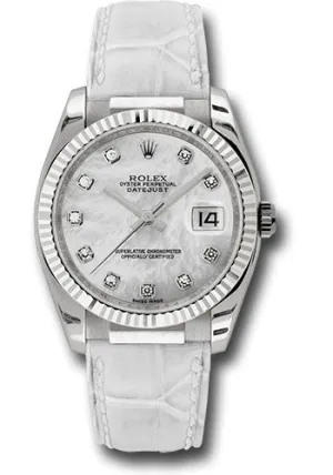   x White Gold Datejust 36 Watch - Fluted Bezel - Mother-Of-Pearl Diamond Dial - Leather - 116139 mdw Datejust watch for sale   x Datejust watch