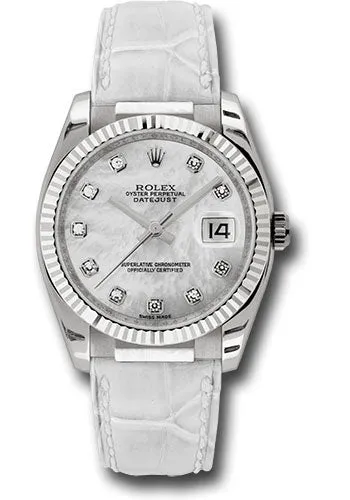   x White Gold Datejust 36 Watch - Fluted Bezel - Mother-Of-Pearl Diamond Dial - Leather - 116139 mdw Datejust watch for sale   x Datejust watch