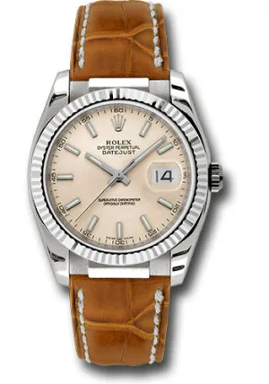   x White Gold Datejust 36 Watch - Fluted Bezel - Pink Index Dial - Brown Leather - 116139 psb Datejust watch for sale   x Datejust watch