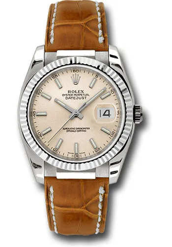   x White Gold Datejust 36 Watch - Fluted Bezel - Pink Index Dial - Brown Leather - 116139 psb Datejust watch for sale   x Datejust watch