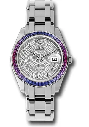   x White Gold Datejust Pearlmaster 39 Watch - 48 Blue To Fuchsia Pink Gradient Baguette-Cut Sapphires Bezel - 18K White Gold Diamond Paved Dial - 86349SAF dpr Datejust watch for sale   x Datejust watch