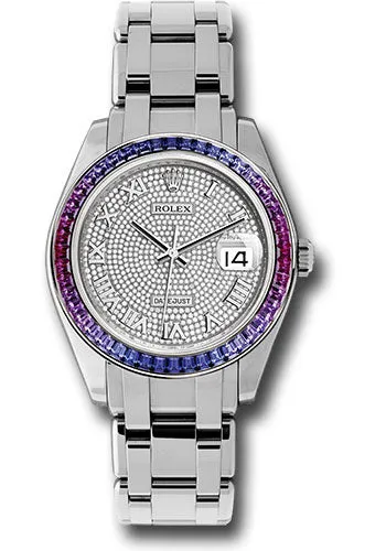   x White Gold Datejust Pearlmaster 39 Watch - 48 Blue To Fuchsia Pink Gradient Baguette-Cut Sapphires Bezel - 18K White Gold Diamond Paved Dial - 86349SAF dpr Datejust watch for sale   x Datejust watch