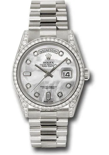   x White Gold Day-Date 36 Watch -  Bezel - Mother-Of-Pearl Diamond Dial - President Bracelet - 118389 mdp Day-Date Watches Affordable Day-Date Watch